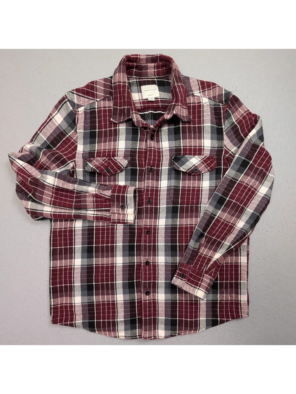 American Eagle Heavyweight Flannel Shirt Mens XL Burgundy Plaid Workwear